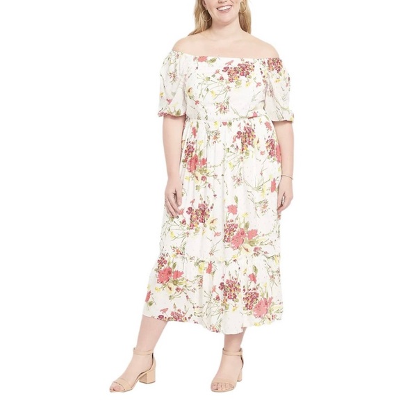 Lane Bryant convertible puff sleeve tiered floral midi dress. Like new condition - Picture 2 of 13